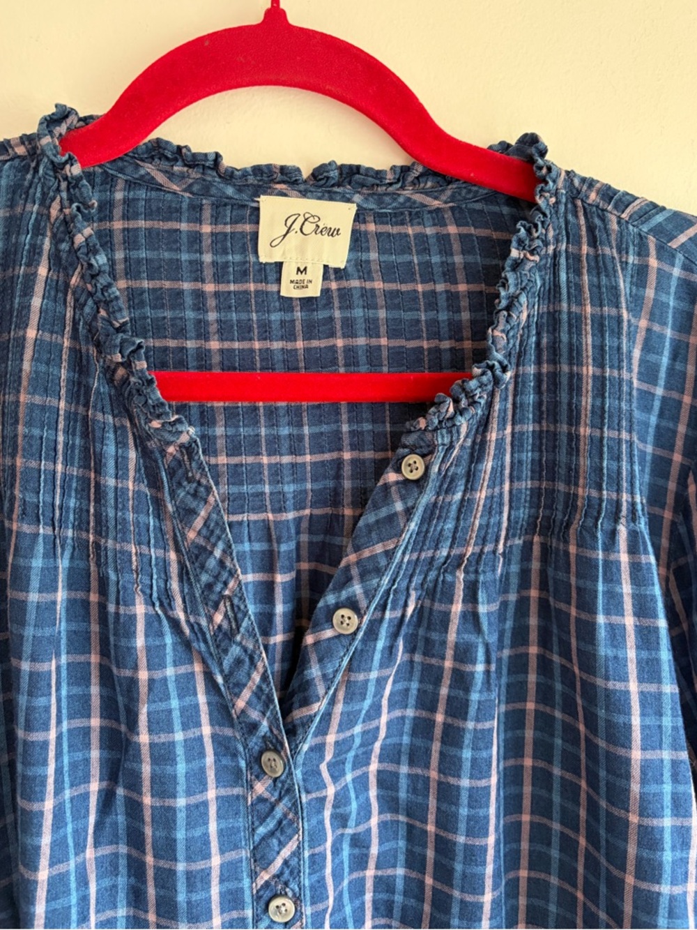 J. Crew Pintuck Lightweight Plaid 100% Cotton Prairie Blouse Size M - Picture 3 of 5